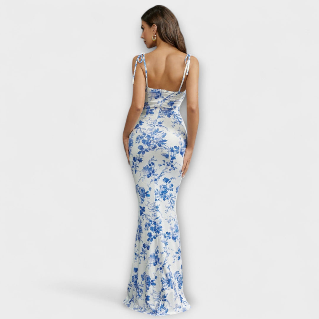Thalia - Vestido de fiesta con estampado floral y tirantes atados
