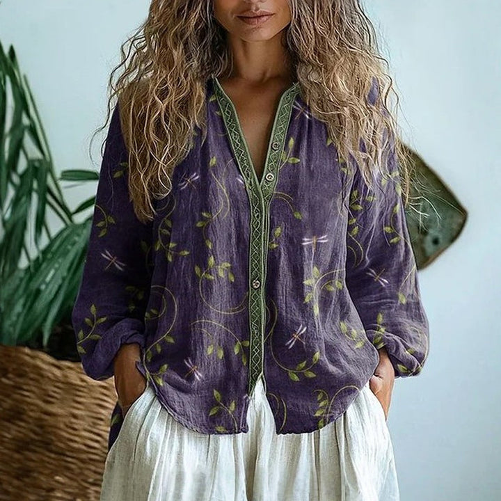Ebba - Blusa Elegante con Estampado de Hojas