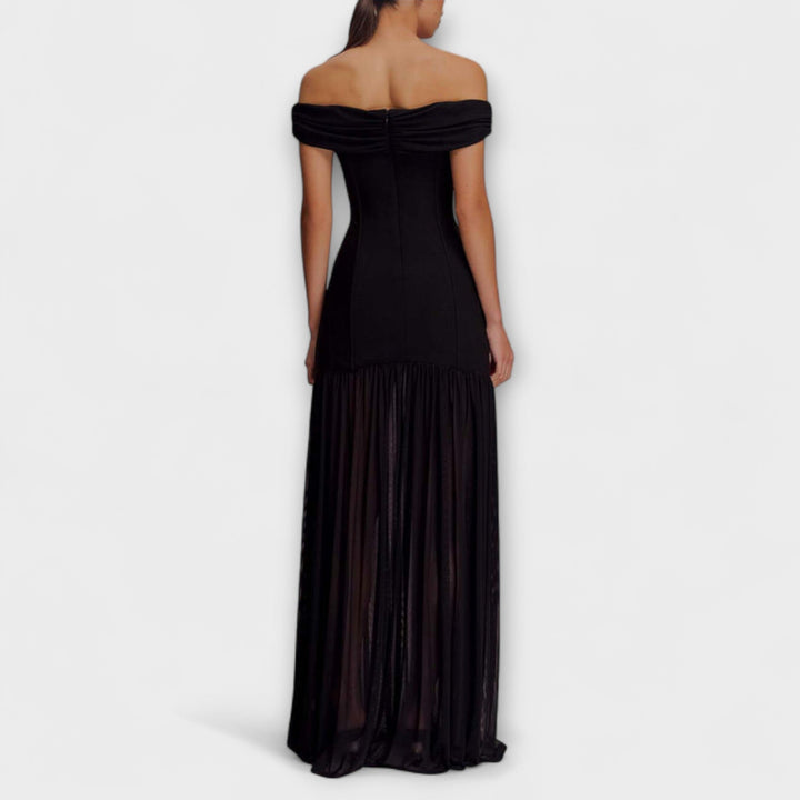 Maelie - Vestido maxi bodycon sin mangas elegante con adornos florales