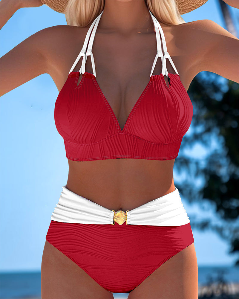 Lily™ | Traje de baño de talle alto con tirantes dobles y detalles en color contrastante