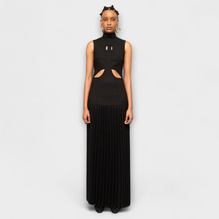 Kristen - Vestido maxi con plisados y cortes