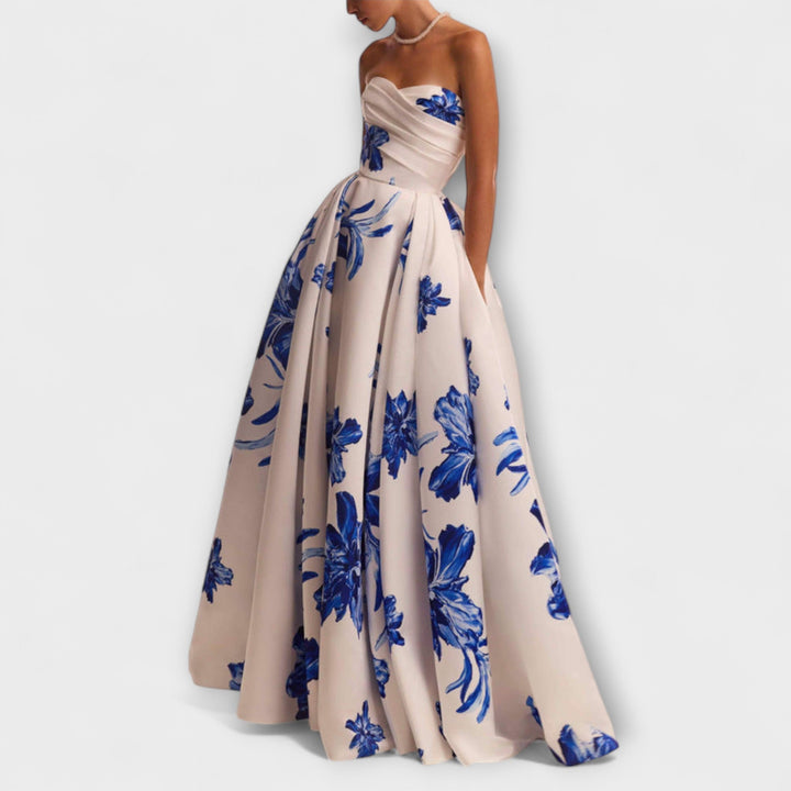 Rosalie - Elegantes vestido maxi floral con hombros al descubierto