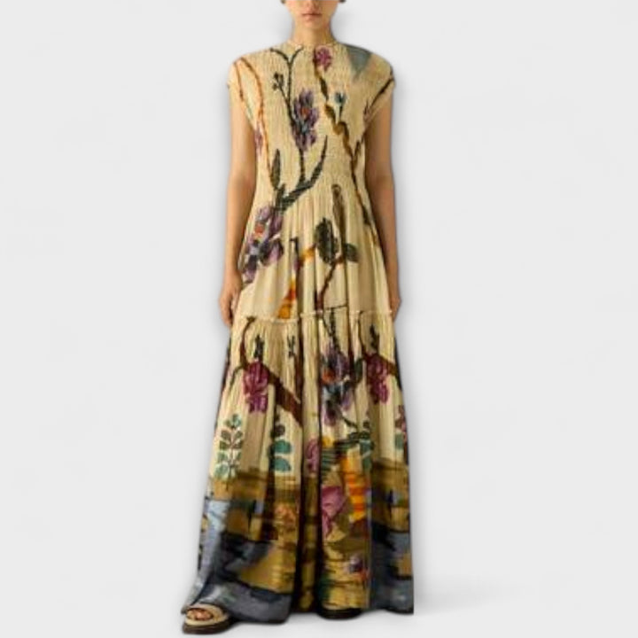 Amanda - Vestido maxi con estampado plisado