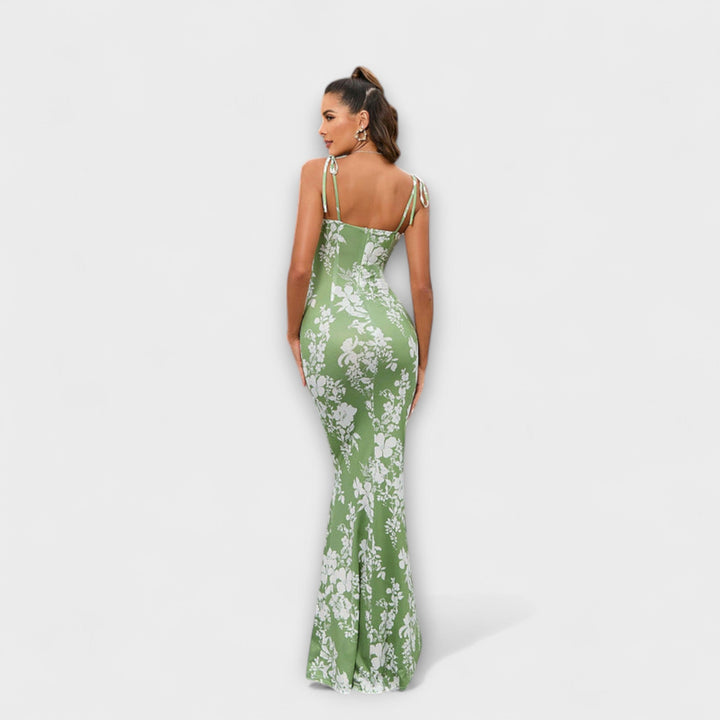 Thalia - Vestido de fiesta con estampado floral y tirantes atados
