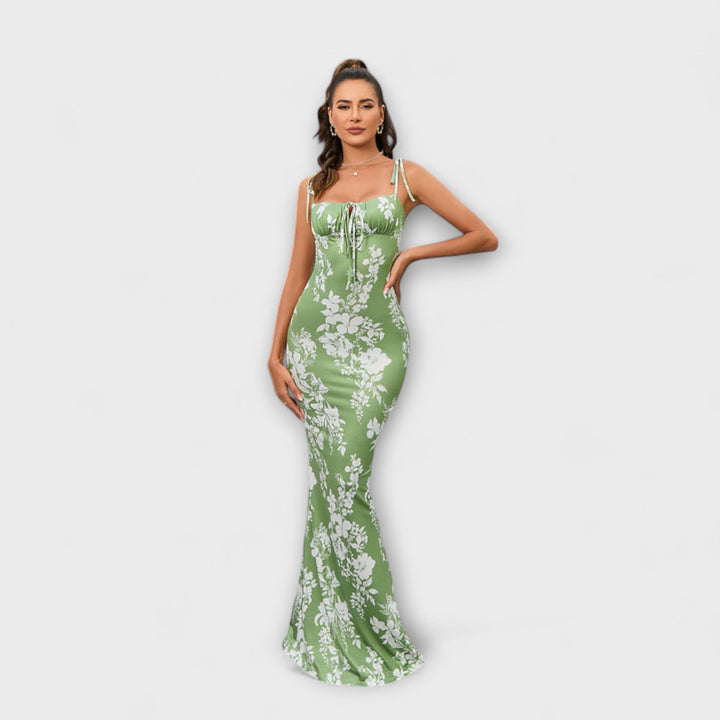 Thalia - Vestido de fiesta con estampado floral y tirantes atados