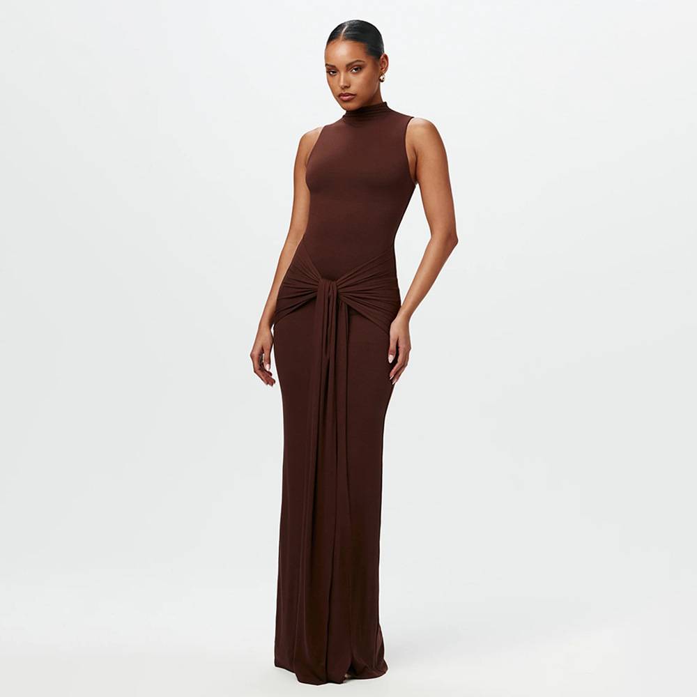 Calista - Vestido maxi elegante con nudos, hecho de suave gasa