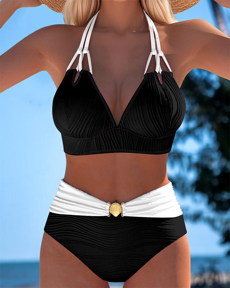 Lily™ | Traje de baño de talle alto con tirantes dobles y detalles en color contrastante