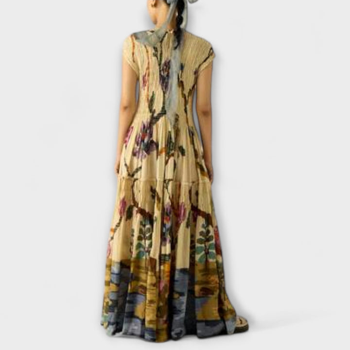 Amanda - Vestido maxi con estampado plisado