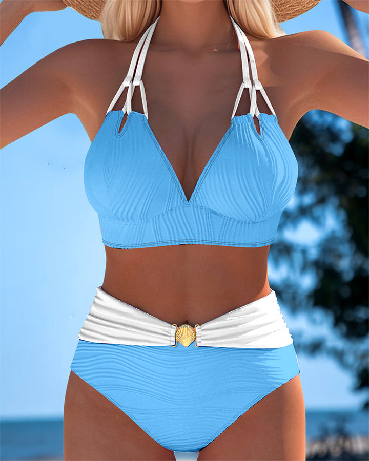 Lily™ | Traje de baño de talle alto con tirantes dobles y detalles en color contrastante