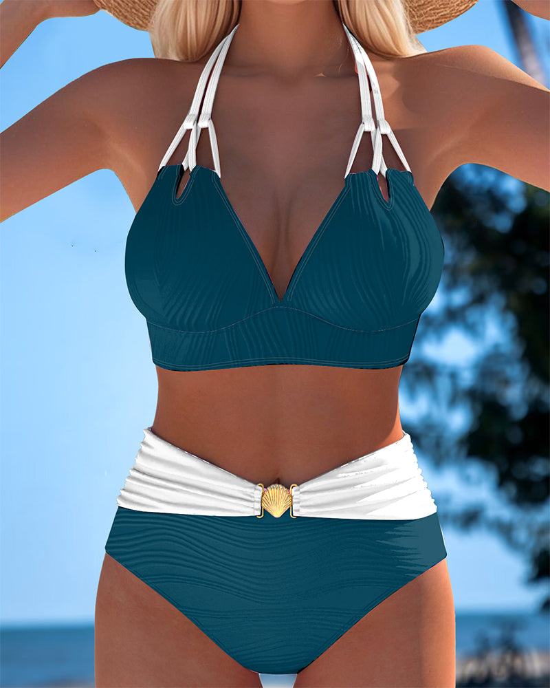 Lily™ | Traje de baño de talle alto con tirantes dobles y detalles en color contrastante