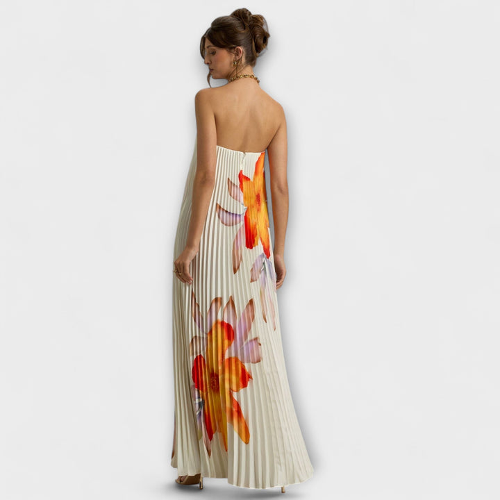 Michelle - Vestido Maxi Sweetheart en flor naranja