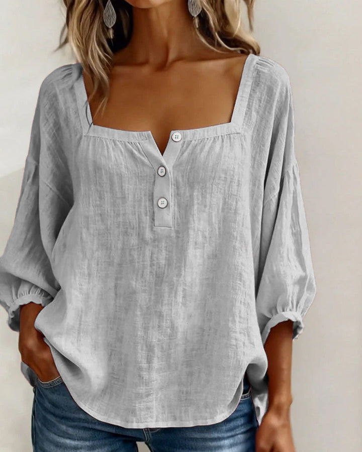 Carmen | Blusa Simple Cuello Cuadrado Manga Larga