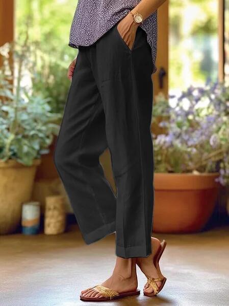 Marina | Pantalones Anchos de Algodón y Lino