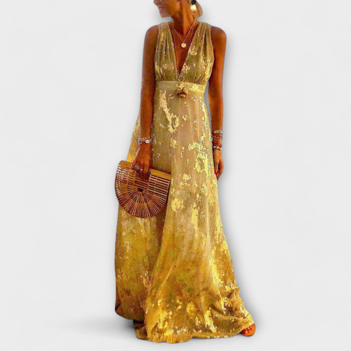 Vestido con escote en V y detalles de brillo