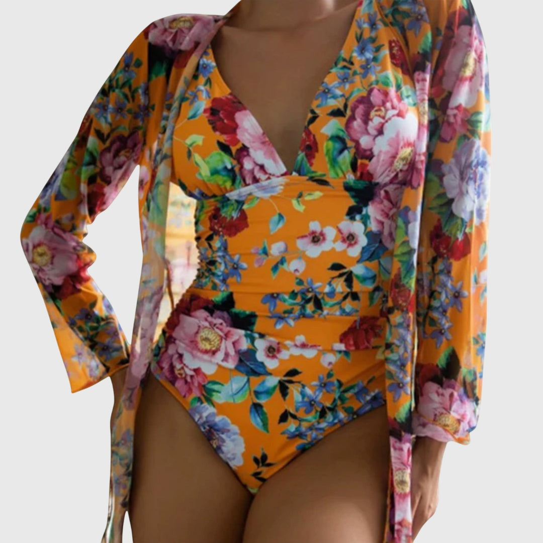 Lourdes | Conjunto de Baño Floral con Kimono