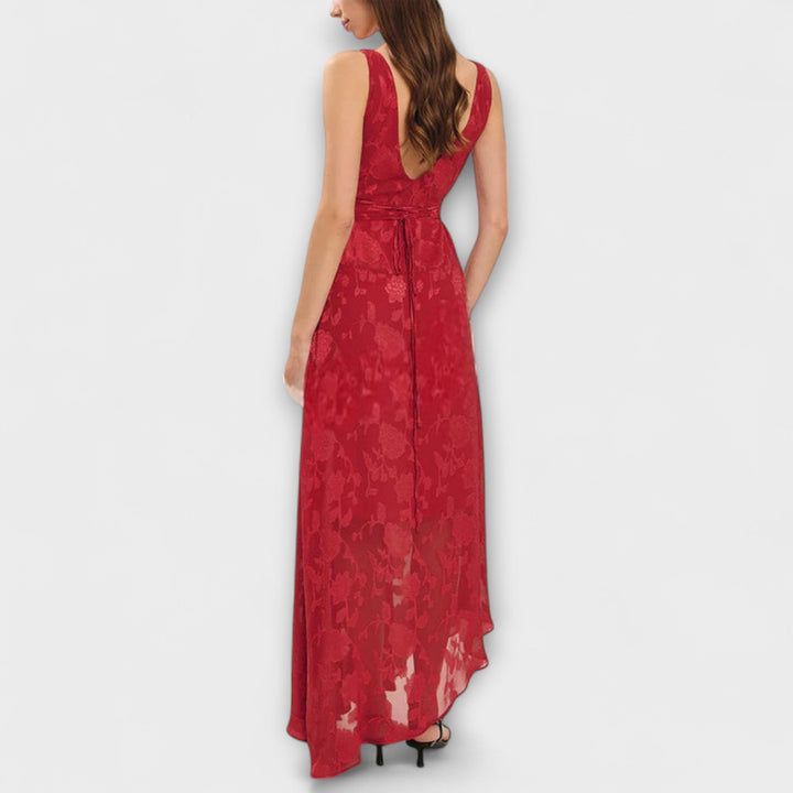 Ópalo - Elegante Vestido Maxi Sin Mangas con Diseño de Encaje