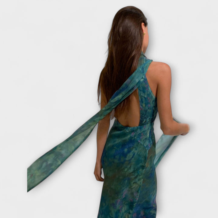 Maisie - Impresión Iris de Monet Maxi vestido