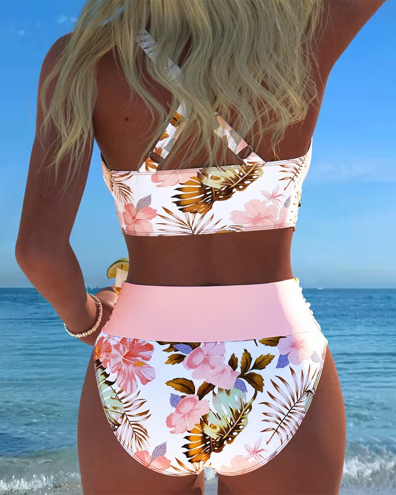 Jolina™ | Biquíni Floral com Detalhes Contrastantes