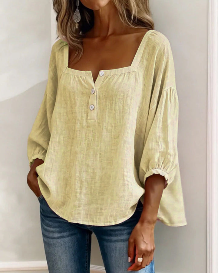 Carmen | Blusa Simple Cuello Cuadrado Manga Larga