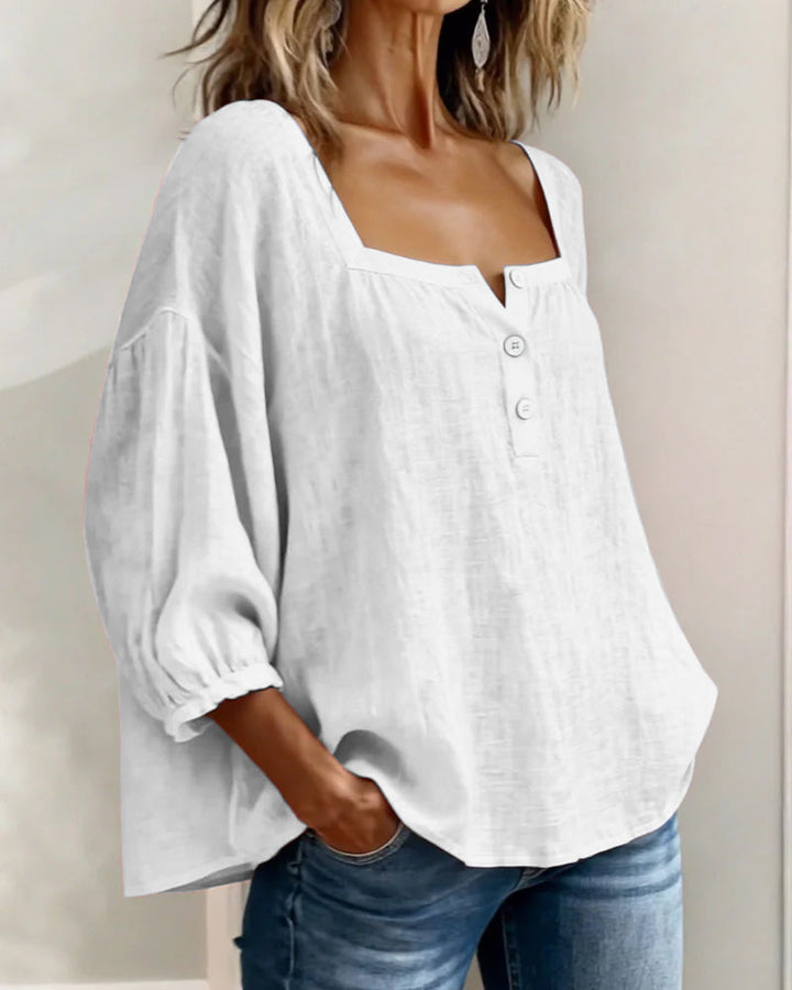 Carmen | Blusa Simple Cuello Cuadrado Manga Larga