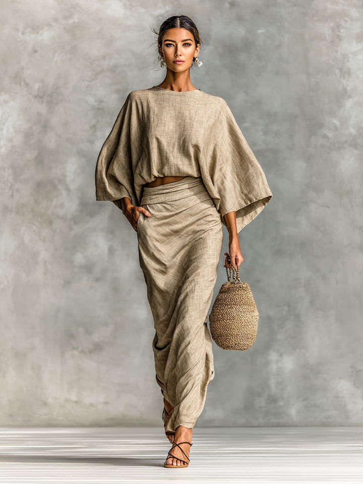 Conjunto de lino elegante con falda larga