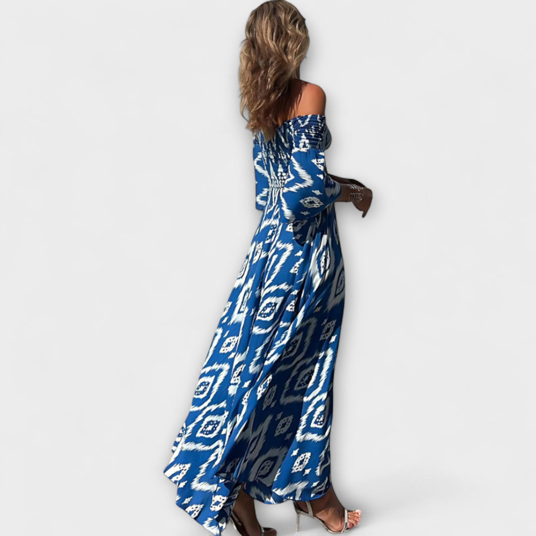 Bella - Vestido con hombros al descubierto y flores del océano
