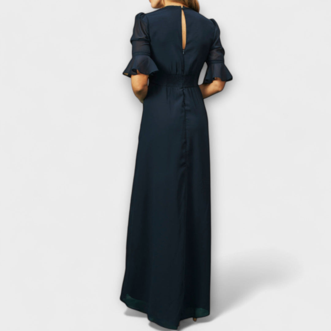 Beatrice - Elegantes vestido azul marino con bordado floral
