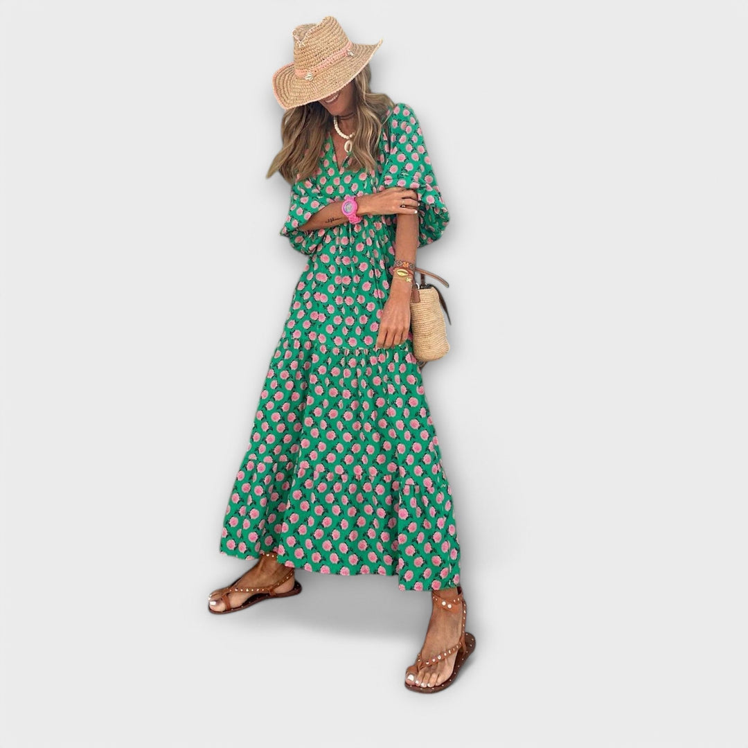 Vestido maxi geométrico elegante