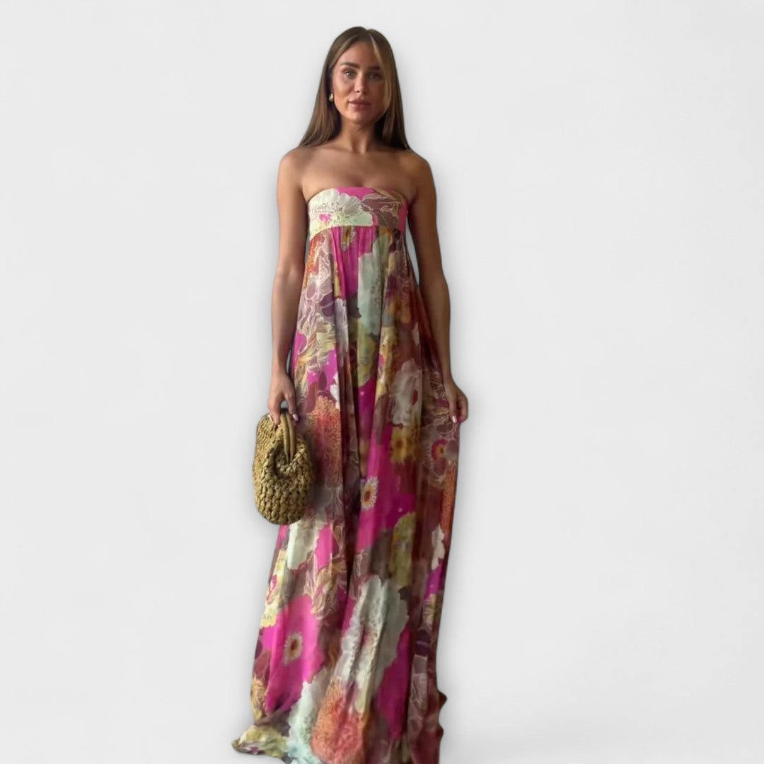 Vestido Maxi Plisado Retro Sin Mangas