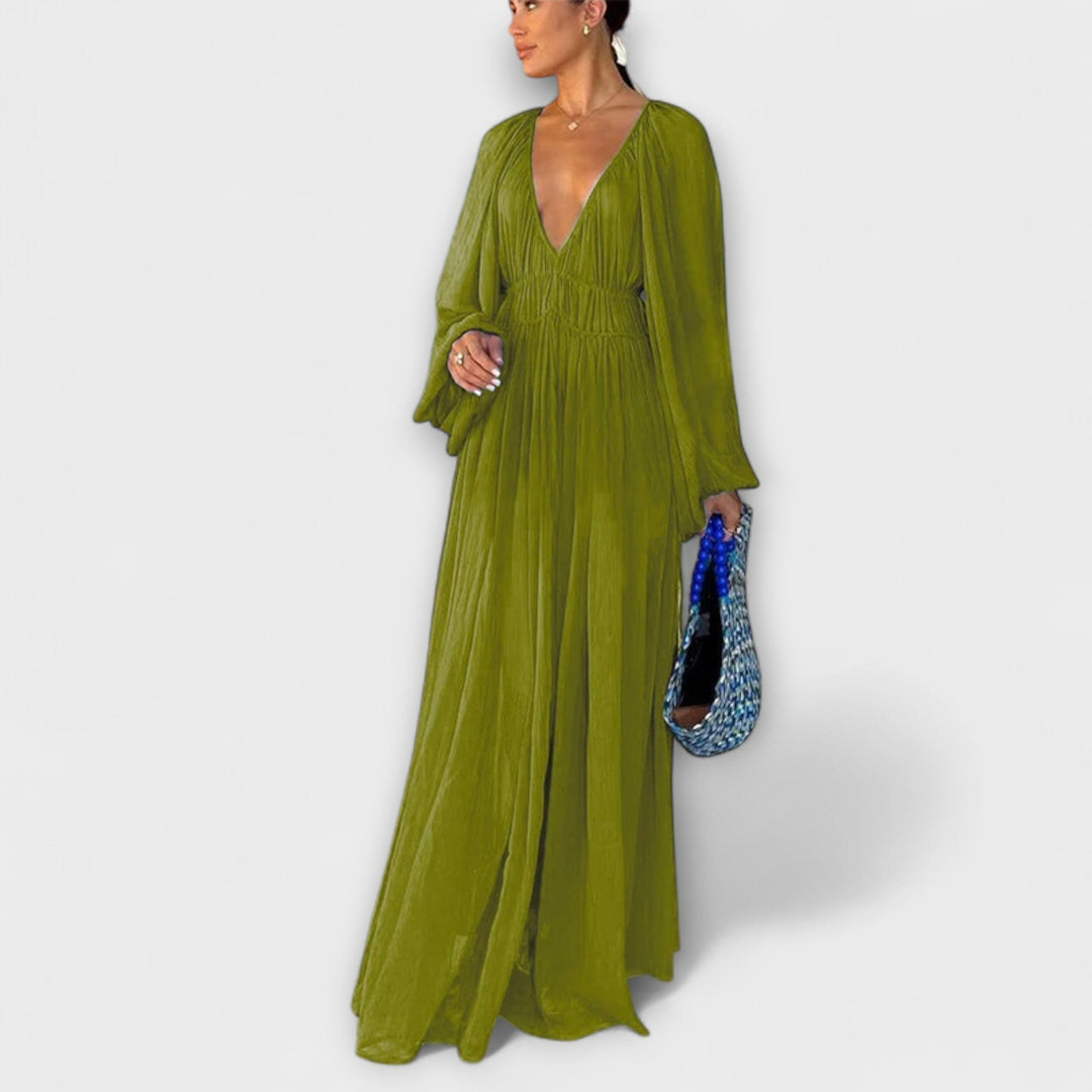 Vestido plisado elegante con mangas largas