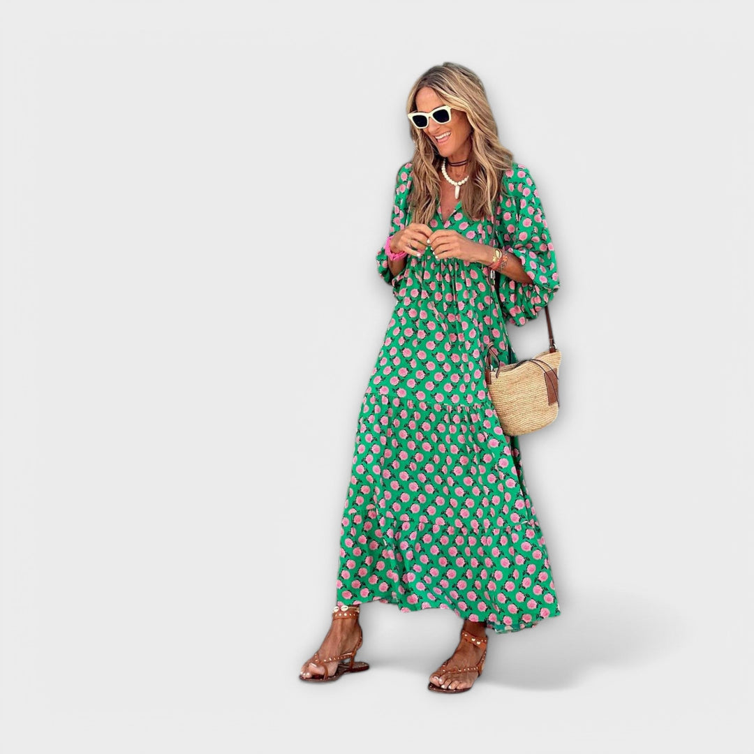 Vestido maxi geométrico elegante