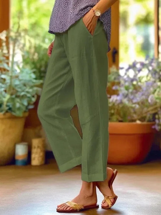 Marina | Pantalones Anchos de Algodón y Lino