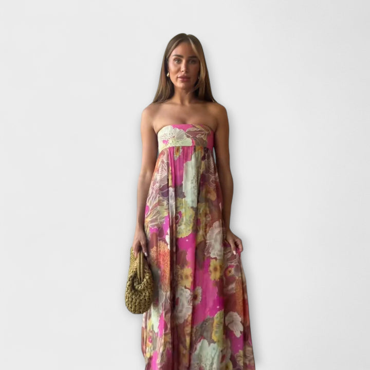 Vestido Maxi Plisado Retro Sin Mangas