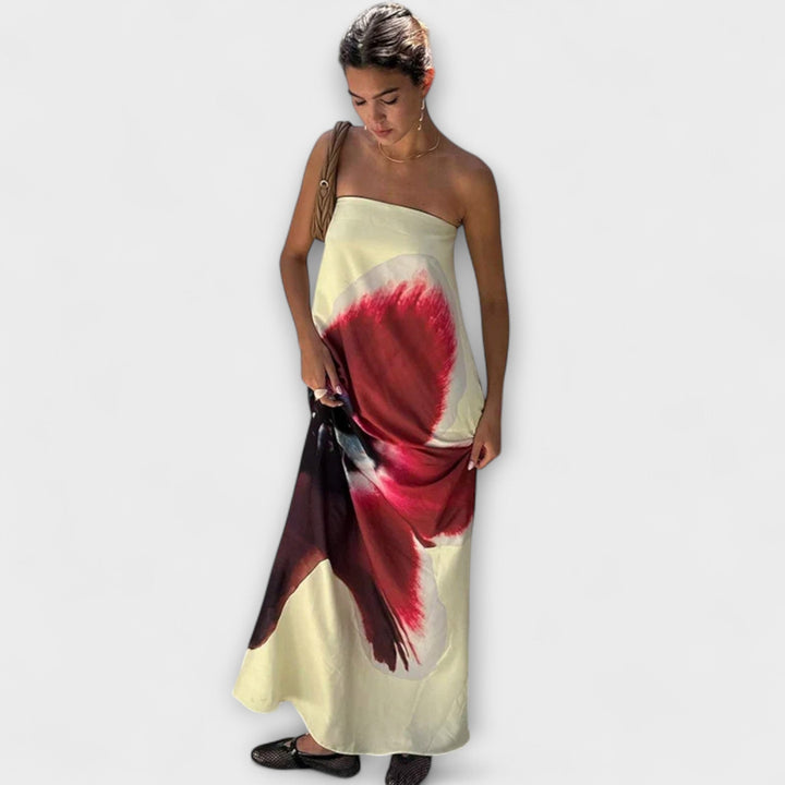 Šik off-shoulder bezramenné maxi šaty