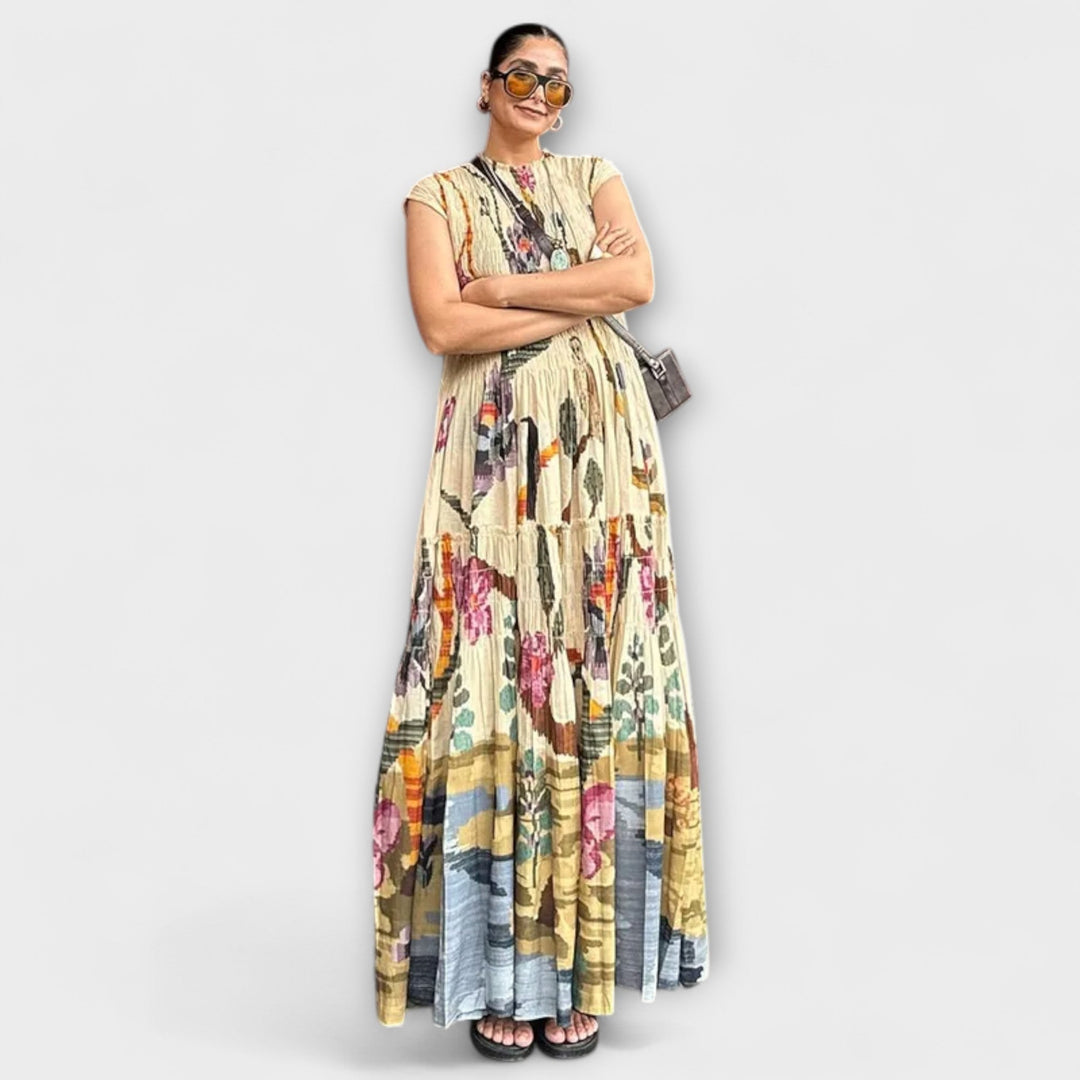 Vestido plisado elegante con mangas largas