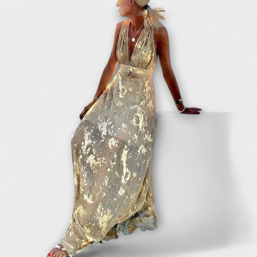 Vestido con escote en V y detalles de brillo