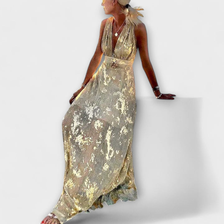 Vestido con escote en V y detalles de brillo