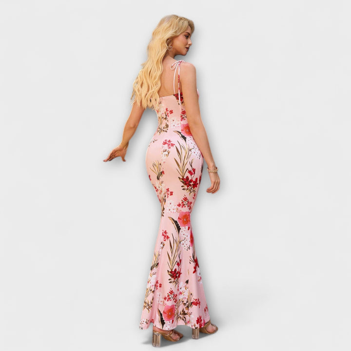 Thalia - Vestido de fiesta con estampado floral y tirantes atados