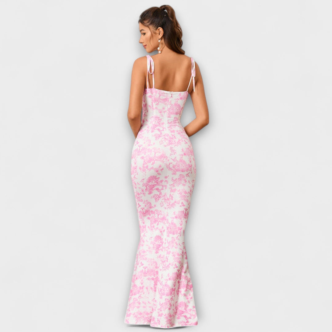 Thalia - Vestido de fiesta con estampado floral y tirantes atados