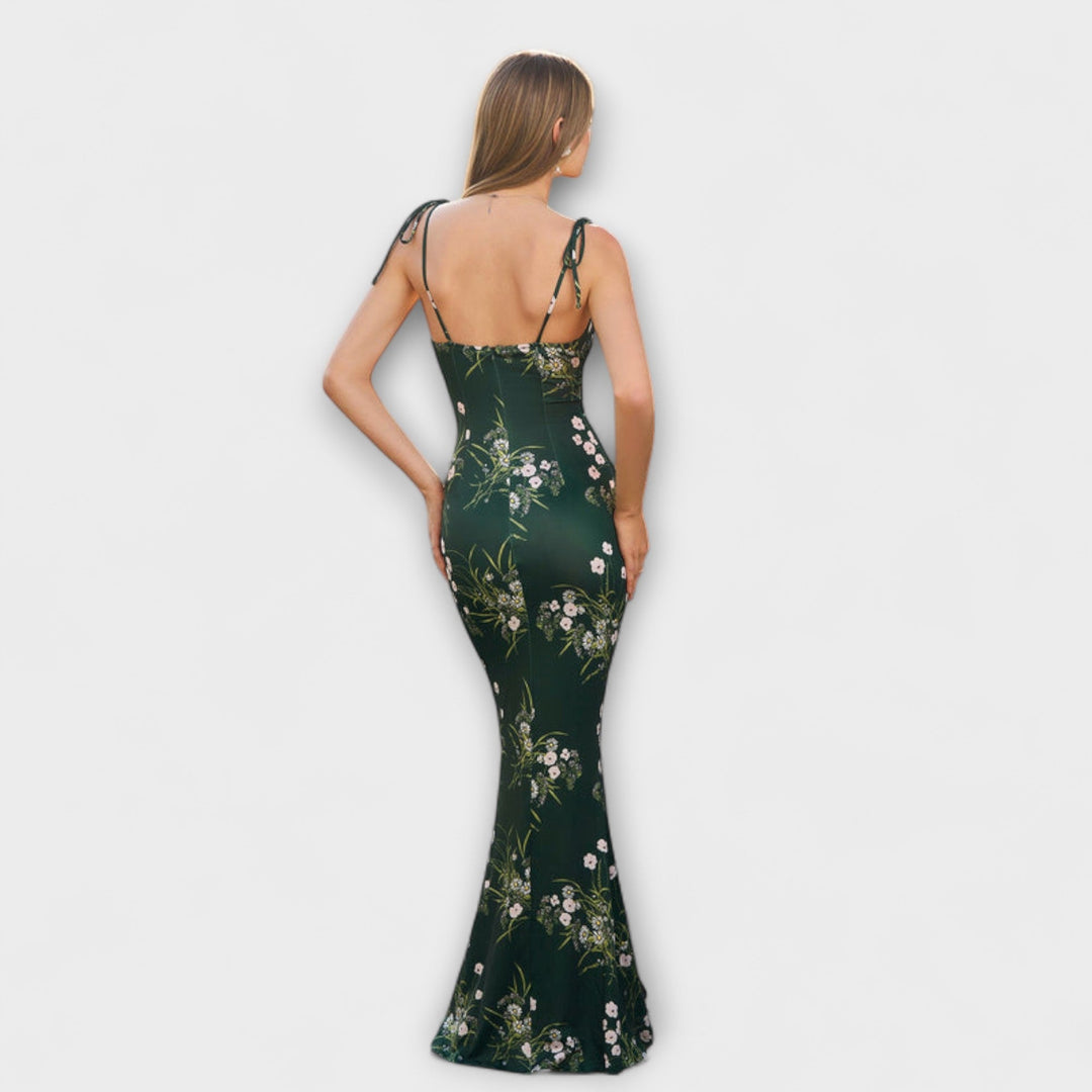 Thalia - Vestido de fiesta con estampado floral y tirantes atados