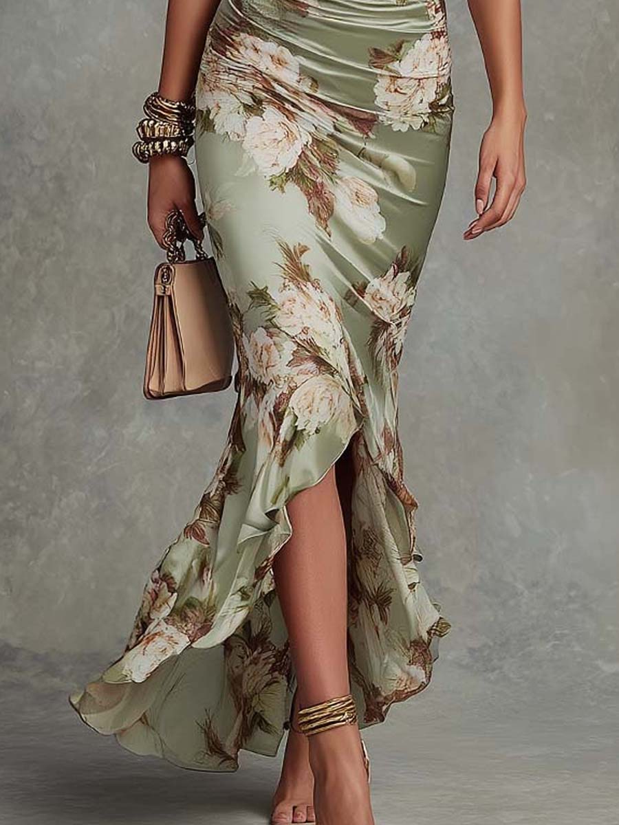 Amparo | Vestido Largo de Satén con Estampado Floral