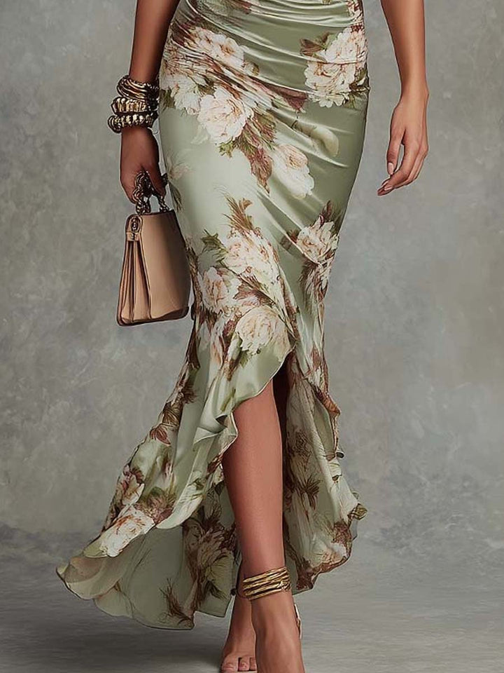 Amparo | Vestido Largo de Satén con Estampado Floral