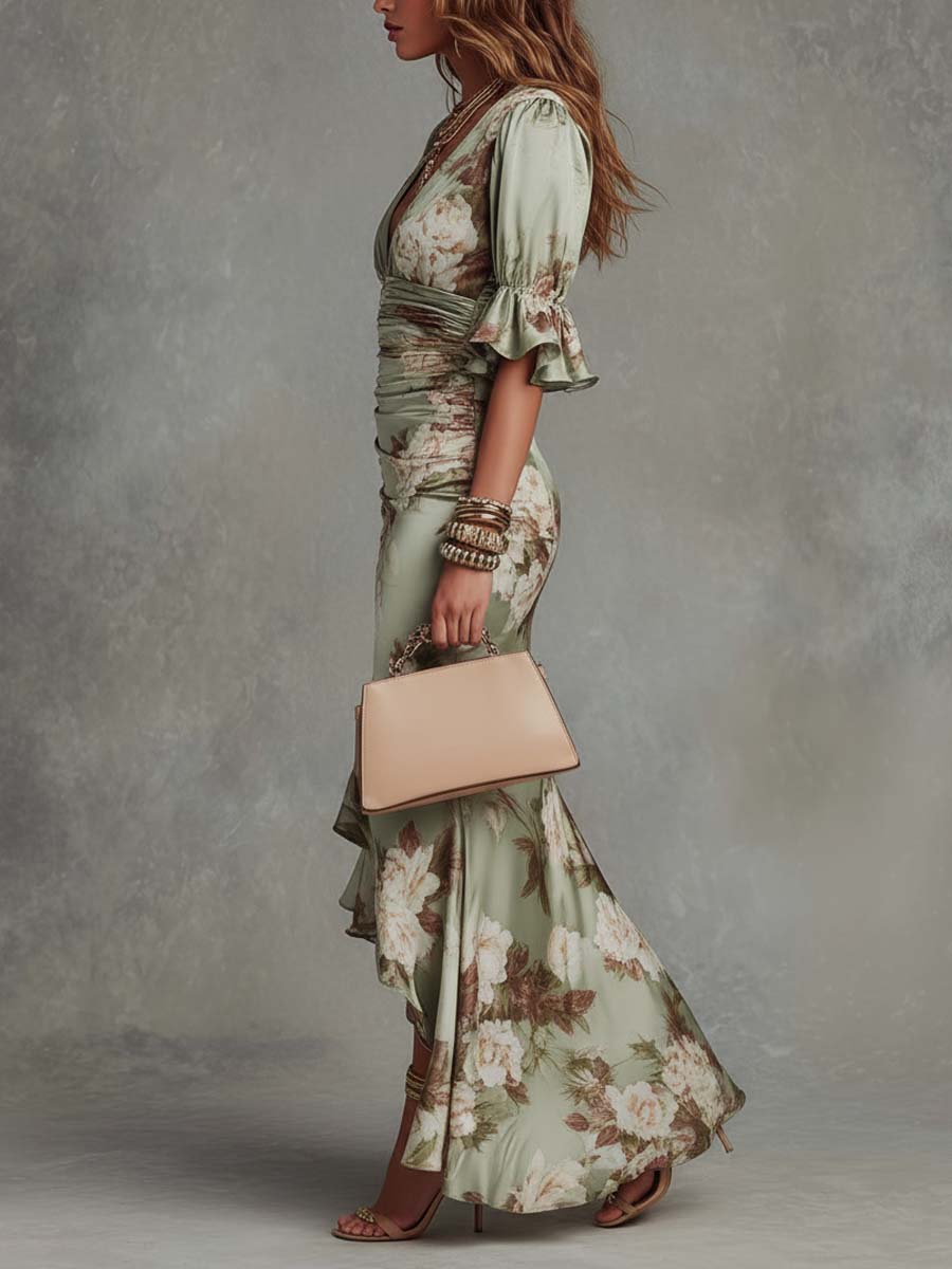 Amparo | Vestido Largo de Satén con Estampado Floral