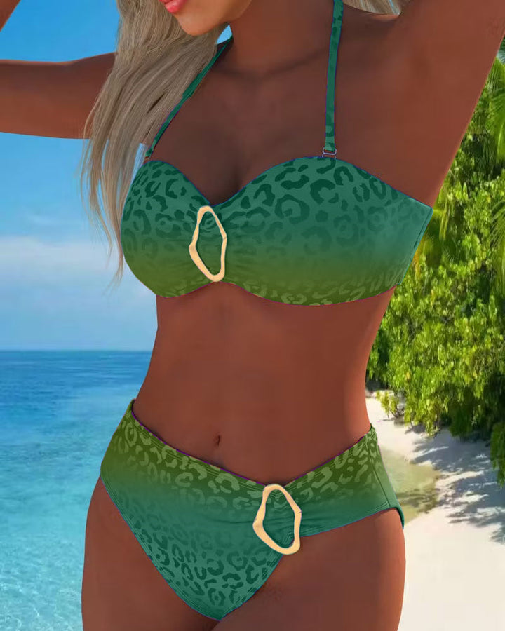 Sofia™ | Bañador Halter con Estampado de Leopardo y Efecto Degradado