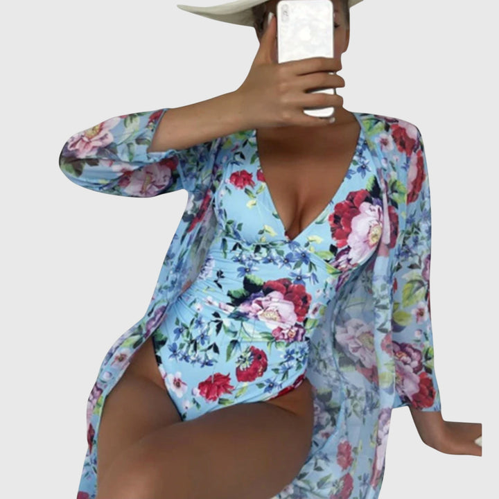 Lourdes | Conjunto de Baño Floral con Kimono