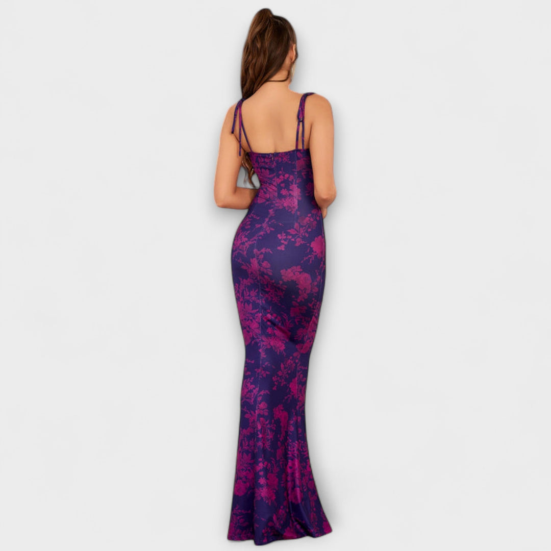 Thalia - Vestido de fiesta con estampado floral y tirantes atados
