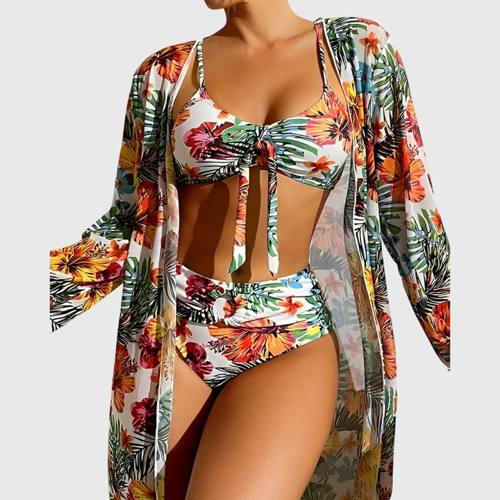 Luisa | Conjunto Bikini de Tres Piezas con Estampado Tropical