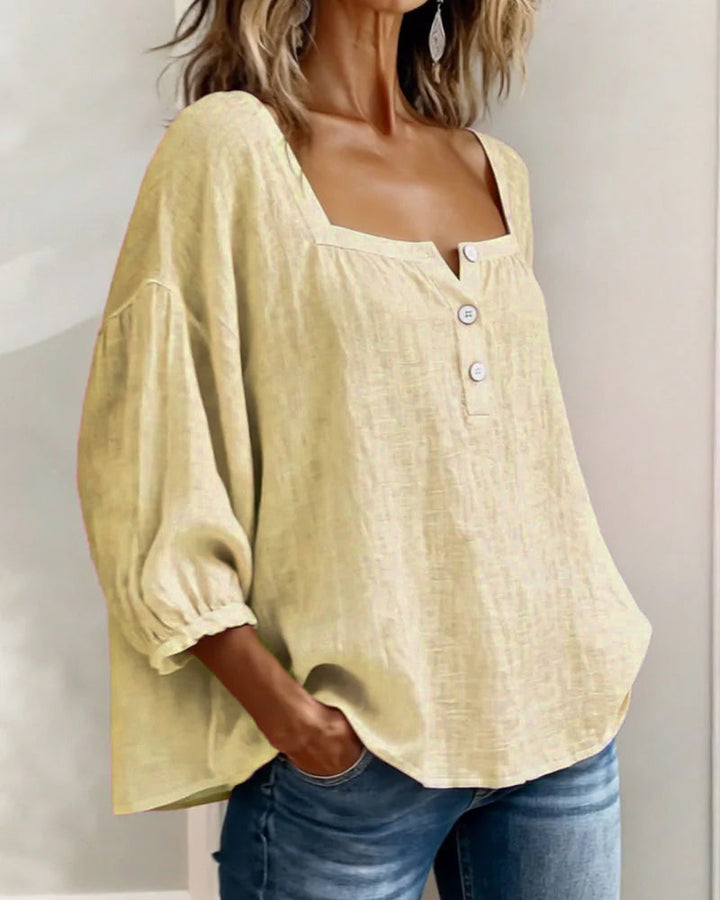 Carmen | Blusa Simple Cuello Cuadrado Manga Larga