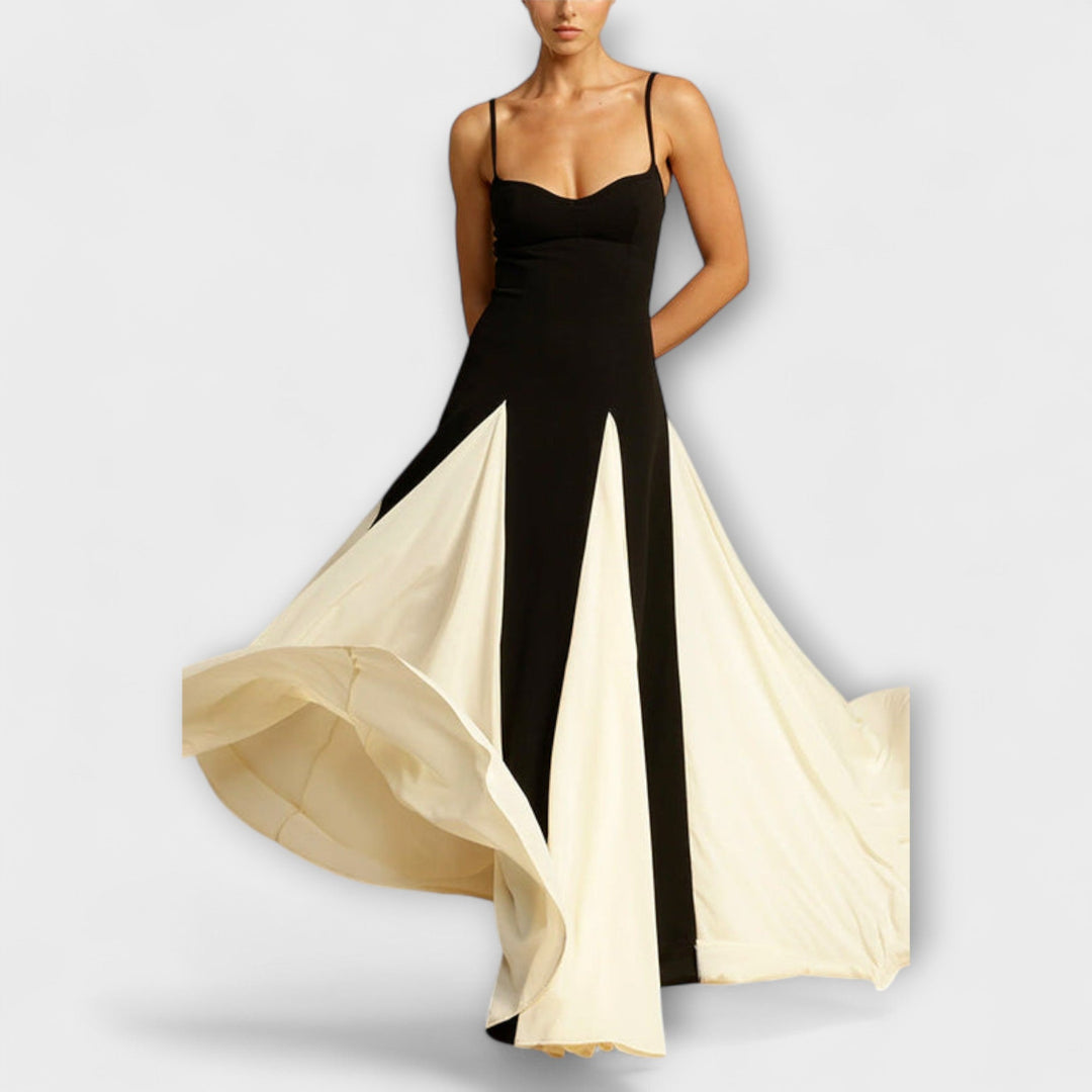 Ember - Elegancia clásica de vestido maxi A-line con paneles de tul
