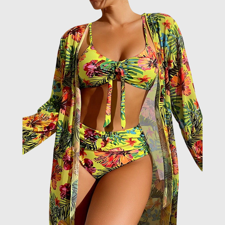 Luisa | Conjunto Bikini de Tres Piezas con Estampado Tropical
